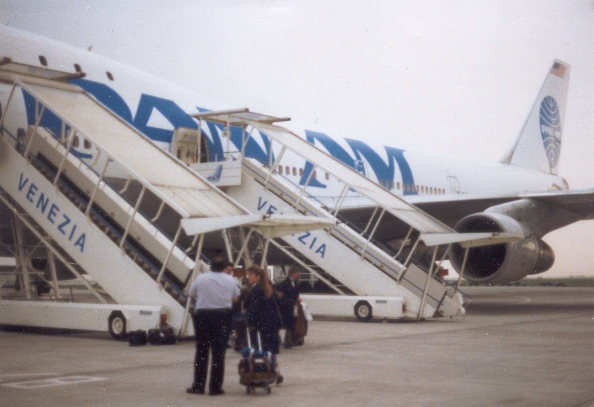 1991 Venice, Italy,  Crew memembers board a Pan Am 747 for a troop movement flight to Saudi Arabia as part of the build up for the first Gulf War.